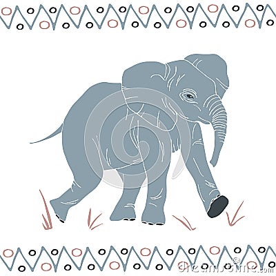 Vector isolated walking elephant pattern Cartoon Illustration